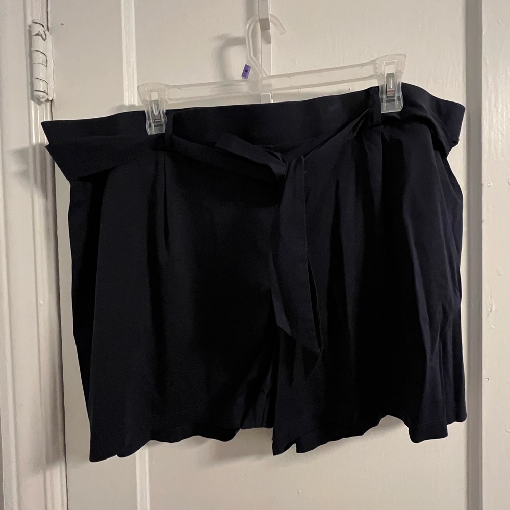 Navy high waisted shorts with tie belt